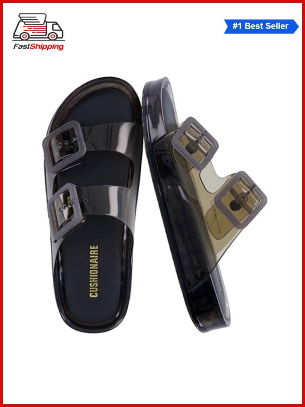 Water Resistant Double Buckle Adjustable Slip-On Womens Pool Slides Sandals